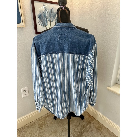 Levi's Striped Boys XL 20 Blue Denim Western Button Up Long Sleeve Pockets - Picture 9 of 11